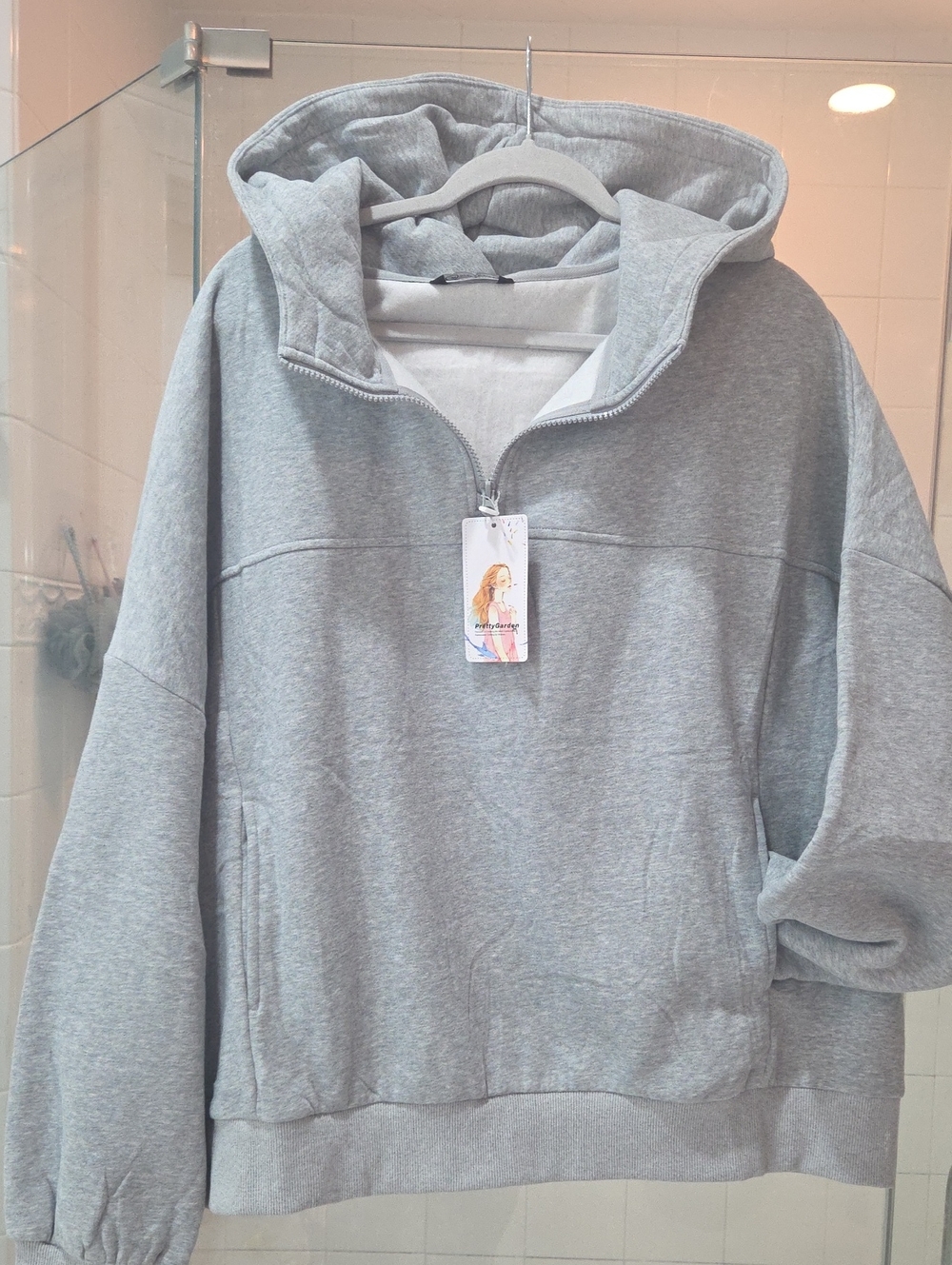 Women's Gray Half-Zip Hooded Sweatshirt